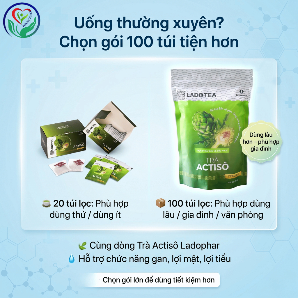 Trà Actisô Ladophar LadoTea gói 100 túi lọc hỗ trợ bảo vệ gan, lợi mật, lợi tiểu