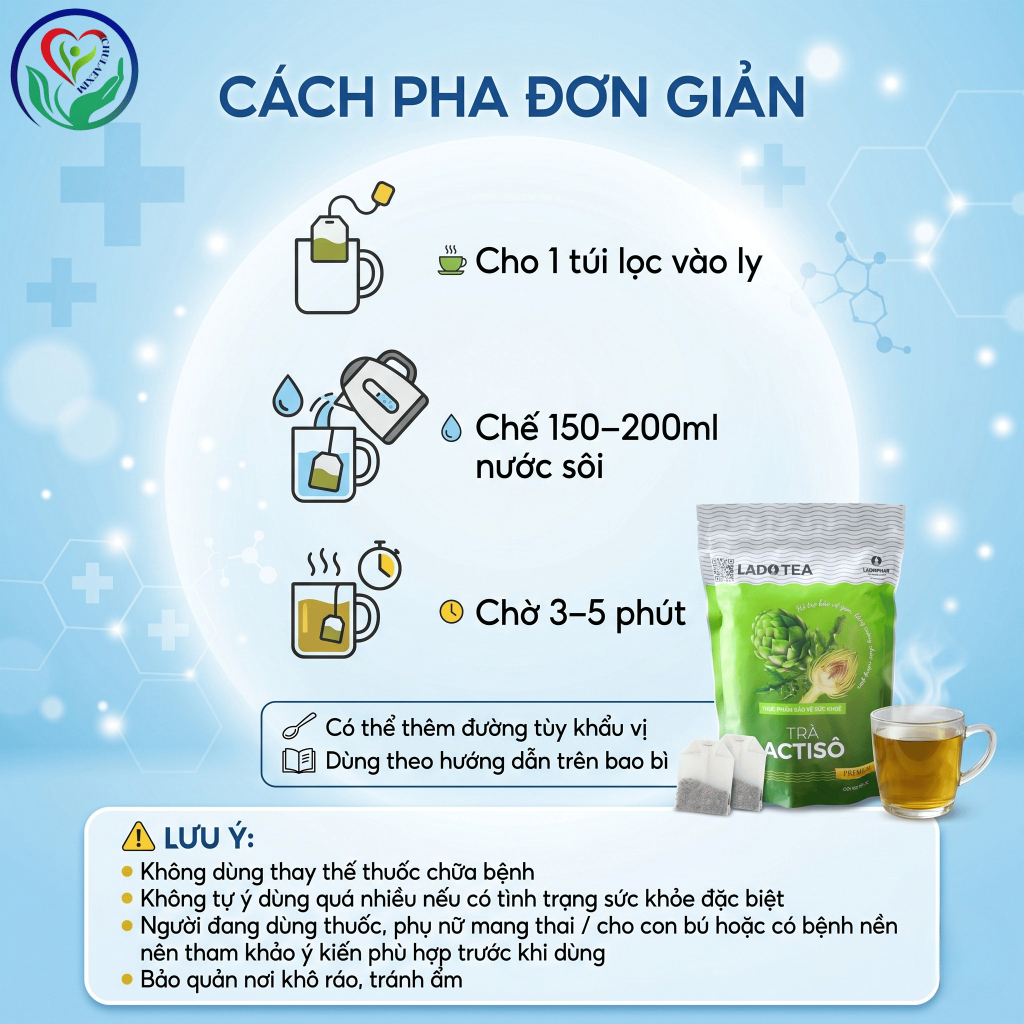 Trà Actisô Ladophar LadoTea gói 100 túi lọc hỗ trợ bảo vệ gan, lợi mật, lợi tiểu