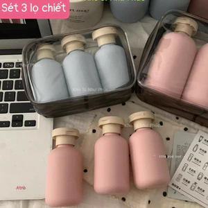 SÉT 3 LỌ CHIẾT MỸ PHẨM 100ml KÈM TÚI ĐỰNG - Bình Chiết Dầu Gội, Sữa Tắm, Kem Dưỡng Tiện Lợi