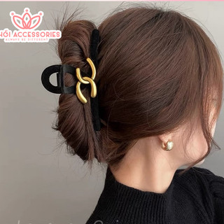 Cặp chéo nhung 13cm, kẹp tóc nhung đen - đỏ  đính charm sang chảnh Chồi accessories cho bạn gái K190
