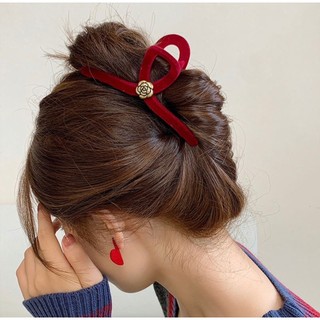 Cặp chéo nhung 13cm, kẹp tóc nhung đen - đỏ  đính charm sang chảnh Chồi accessories cho bạn gái K190