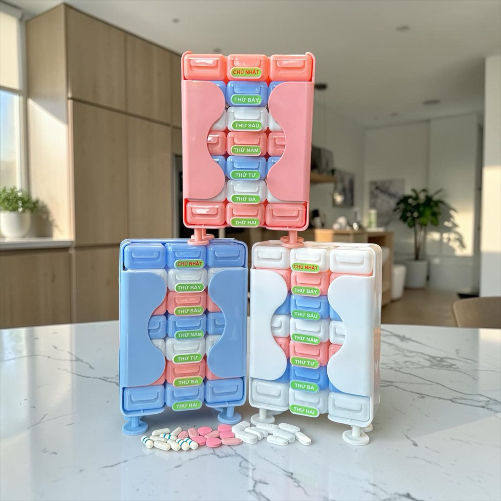 Hộp chia thuốc 7 ngày, hộp đựng thuốc 3 NGĂN SÁNG -TRƯA -CHIỀU, MẪU MỚI