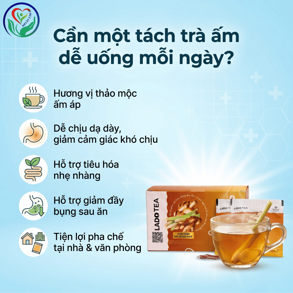 Trà Gừng Sả Ladophar LadoTea 20 túi lọc x 2g hỗ trợ tiêu hóa, giữ ấm cơ thể