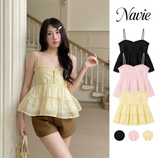 NAVIE X KURV (CÓ BIGSIZE ) -  Áo babydoll hai dây nhún bèo phối 5 cúc thời trang nữ