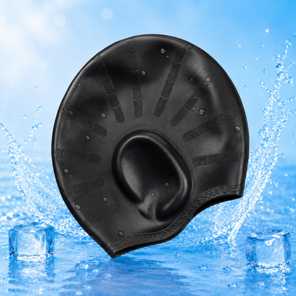 Mũ bơi swimming cap có bịt tai cỡ đại bằng silicone cao cấp co giãn và chống nước cực tốt