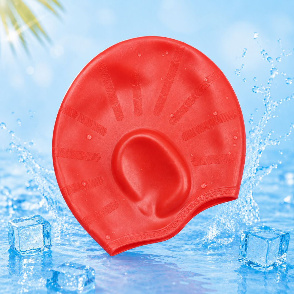 Mũ bơi swimming cap có bịt tai cỡ đại bằng silicone cao cấp co giãn và chống nước cực tốt