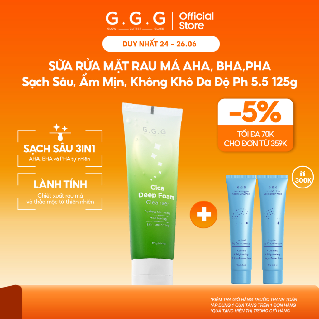 Sữa Rửa Mặt Rau Má Làm Sạch Sâu, Ẩm Mịn, Không Khô Da G.G.G Cica Deep Foam Cleanser 125g