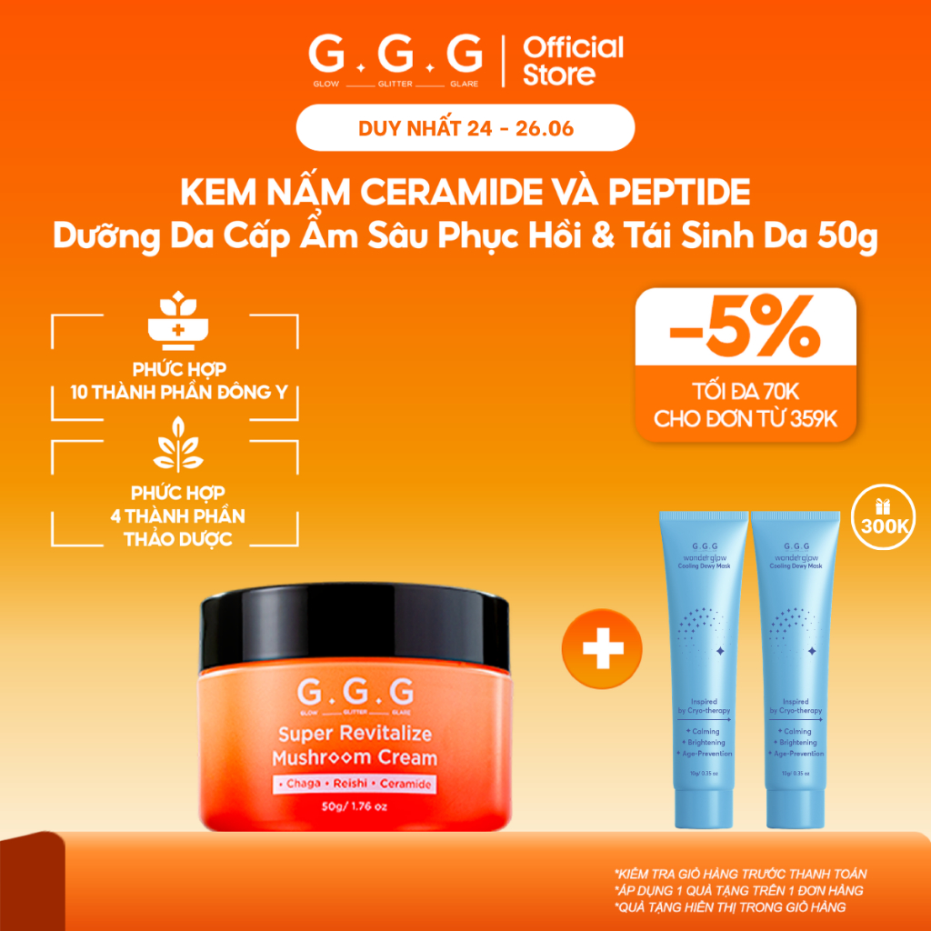 [KOL] Kem Nấm Chaga Cấp Ẩm Chuyên Sâu, Tái Tạo Da Căng Mượt và Giảm Nếp Nhăn G.G.G Super Revitalize Mushroom Cream 50g