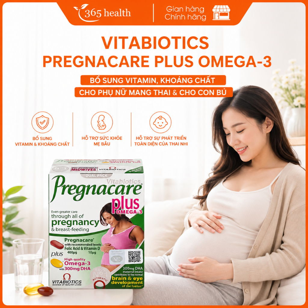 Viên Uống Cho Mẹ Mang Thai & Cho Con Bú Vitabiotics PREGNACARE PLUS OMEGA-3 (Hộp 56 Viên)
