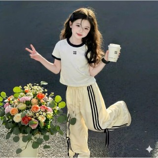 Bộ Đồ Thể Thao chất liệu cotton Siêu Hót cho bé gái phong cách Hàn Quốc  quần đính nơ cá tính