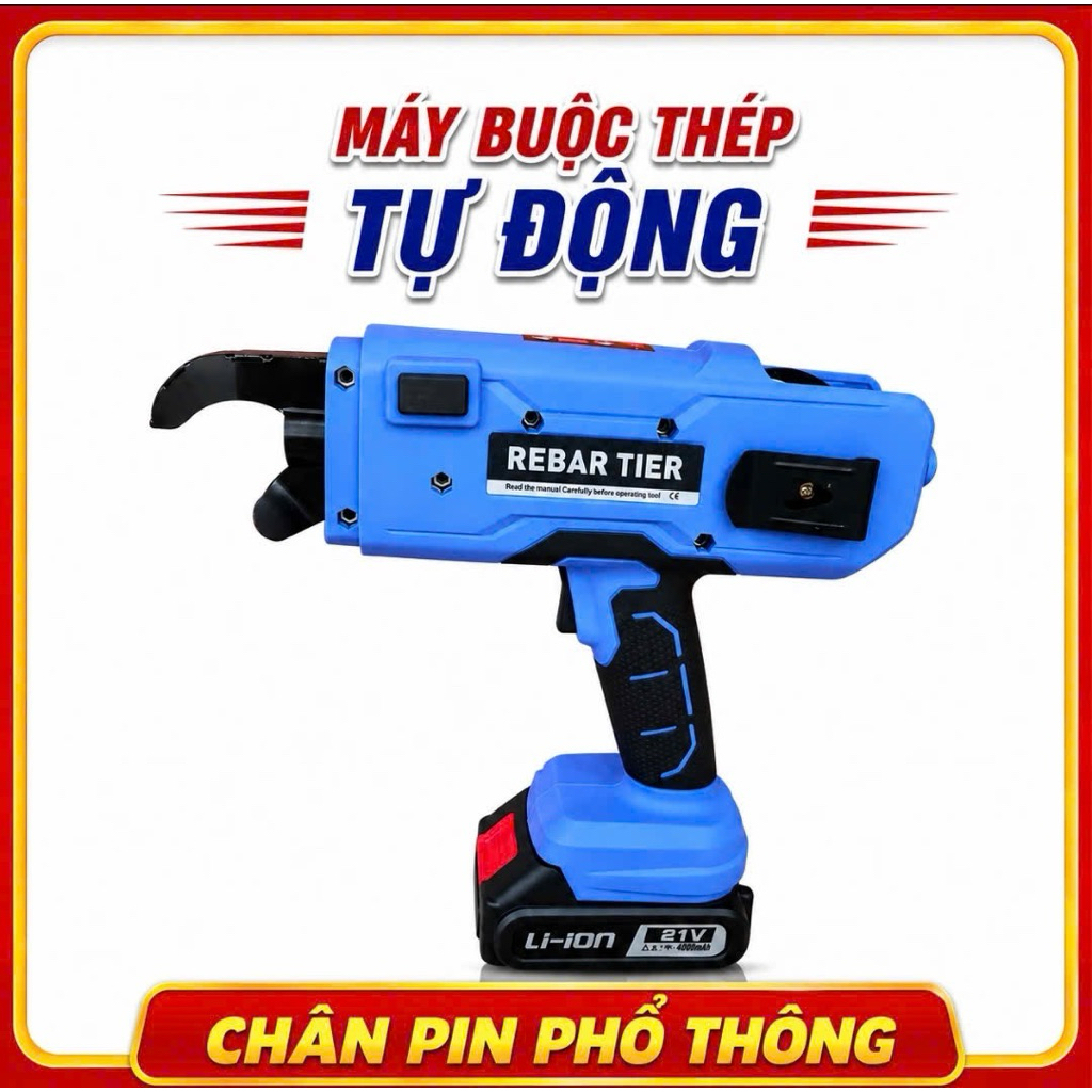 Máy buộc dây thép tự động cầm tay chạy pin chân phổ thông, buộc sắt xây dựng 8-34mm , tặng kèm 2 cuộn dây