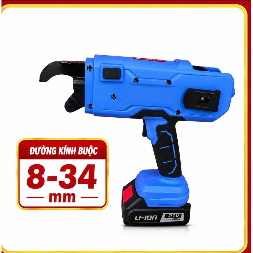 Máy buộc dây thép tự động cầm tay chạy pin chân phổ thông, buộc sắt xây dựng 8-34mm , tặng kèm 2 cuộn dây