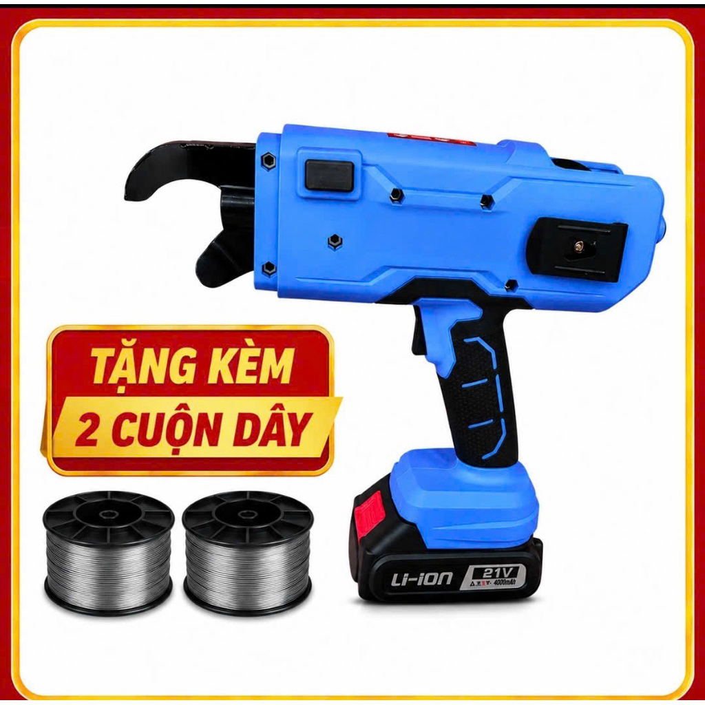 Máy buộc dây thép tự động cầm tay chạy pin chân phổ thông, buộc sắt xây dựng 8-34mm , tặng kèm 2 cuộn dây