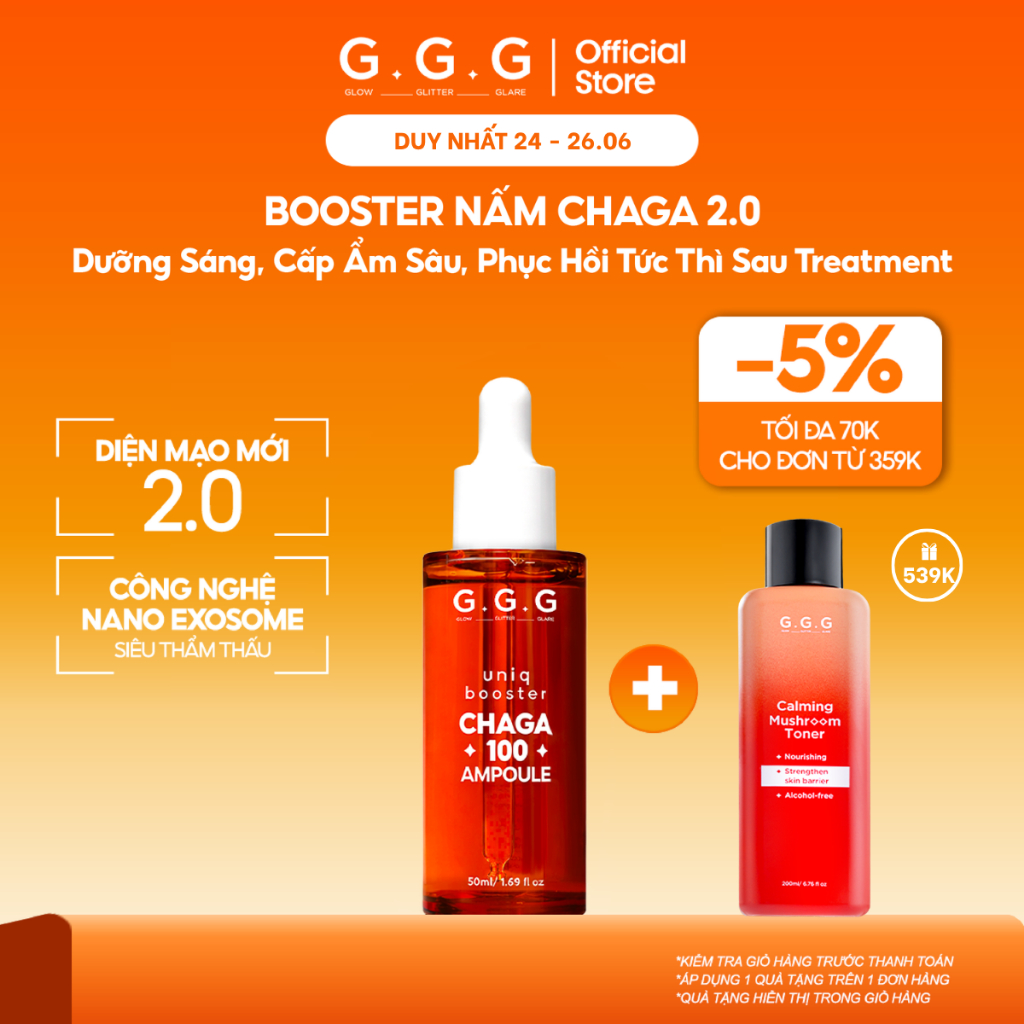 [G.G.G X WILL X BÊ][1+1 FULLSIZE] Tinh Chất Booster Nấm Chaga G.G.G Làm Dịu, Cấp Ẩm Da - Phục Hồi Làn Da Nhạy Cảm 50ml