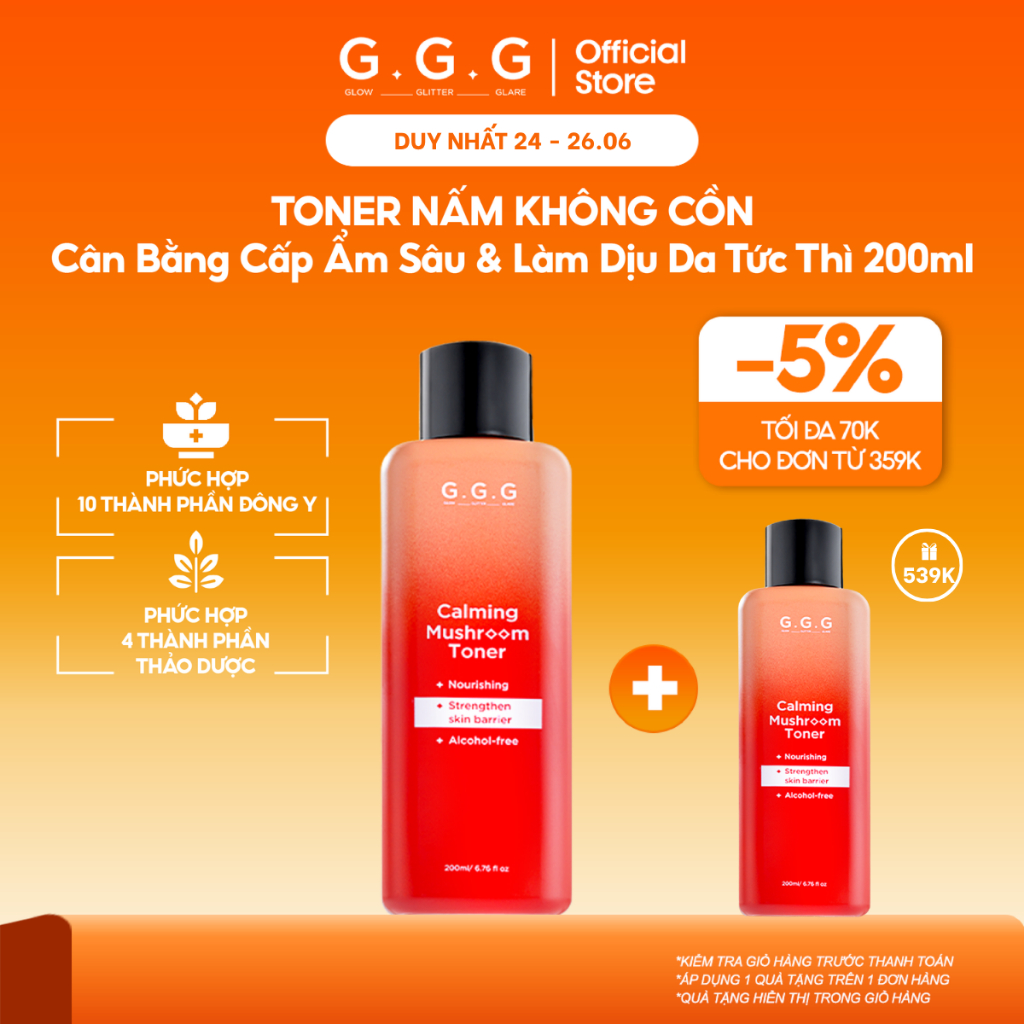 [G.G.G X WILL X BÊ][1+1 FULLSIZE] Toner Nấm Chaga Cấp Ẩm, Kháng Viêm, Làm Dịu Nhanh - G.G.G Calming Mushroom Toner 200ml