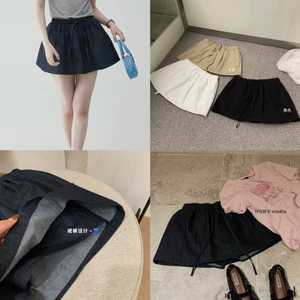 WGWE | Chân váy denim bồng kèm quần trong, lưng thun tôn dáng – W9021#