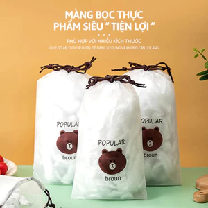 Combo 3 Màng Bọc Thực Phẩm Co Giãn Siêu Dai Túi Có Chun Hình Gấu- Mũ chùm đầu dùng 1 lần tiện lợi