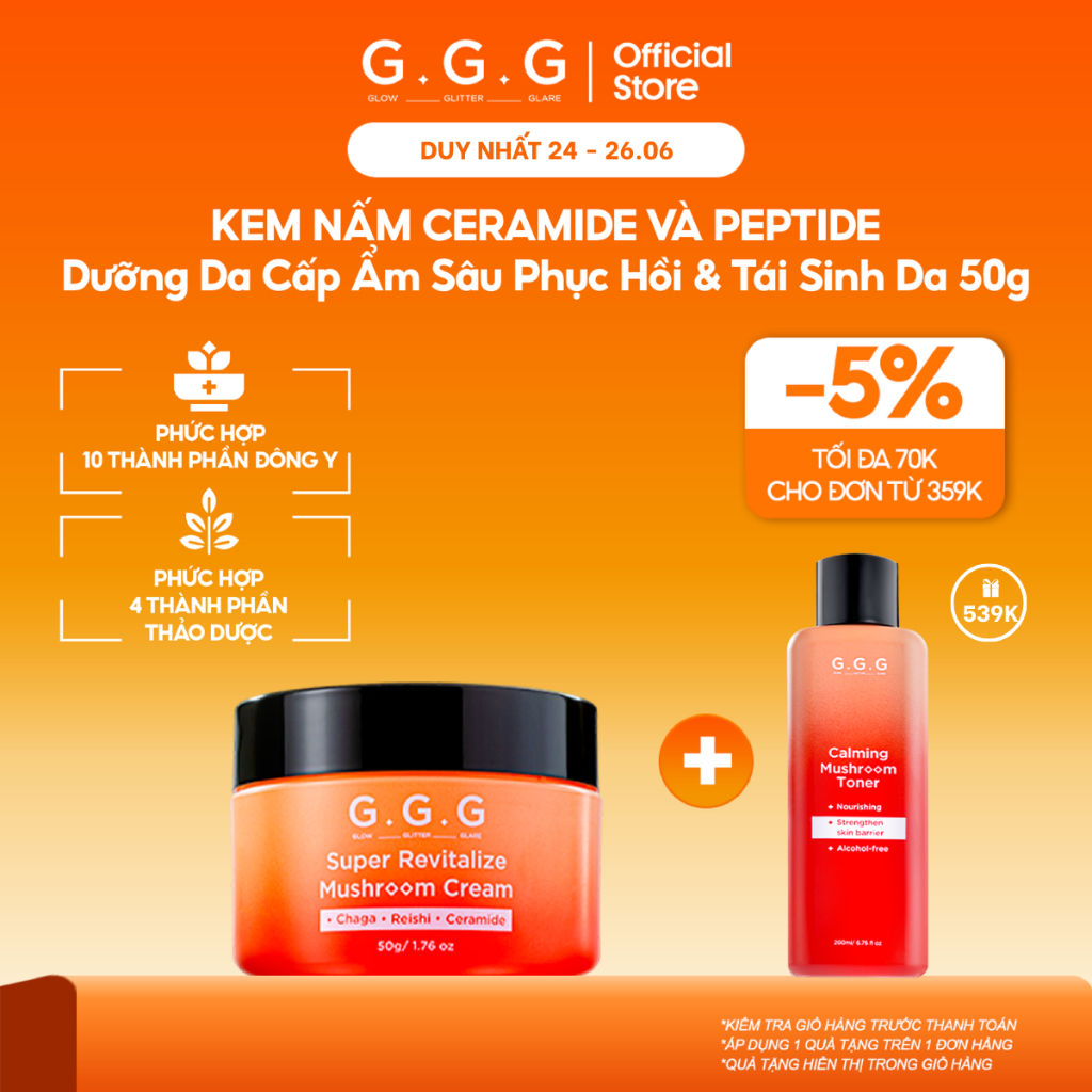 [MUA 1 TẶNG 1] Kem Dưỡng Nấm Chaga Cấp Ẩm Sâu, Tái Tạo Da và Giảm Nếp Nhăn G.G.G Super Revitalize Mushroom Cream 50g