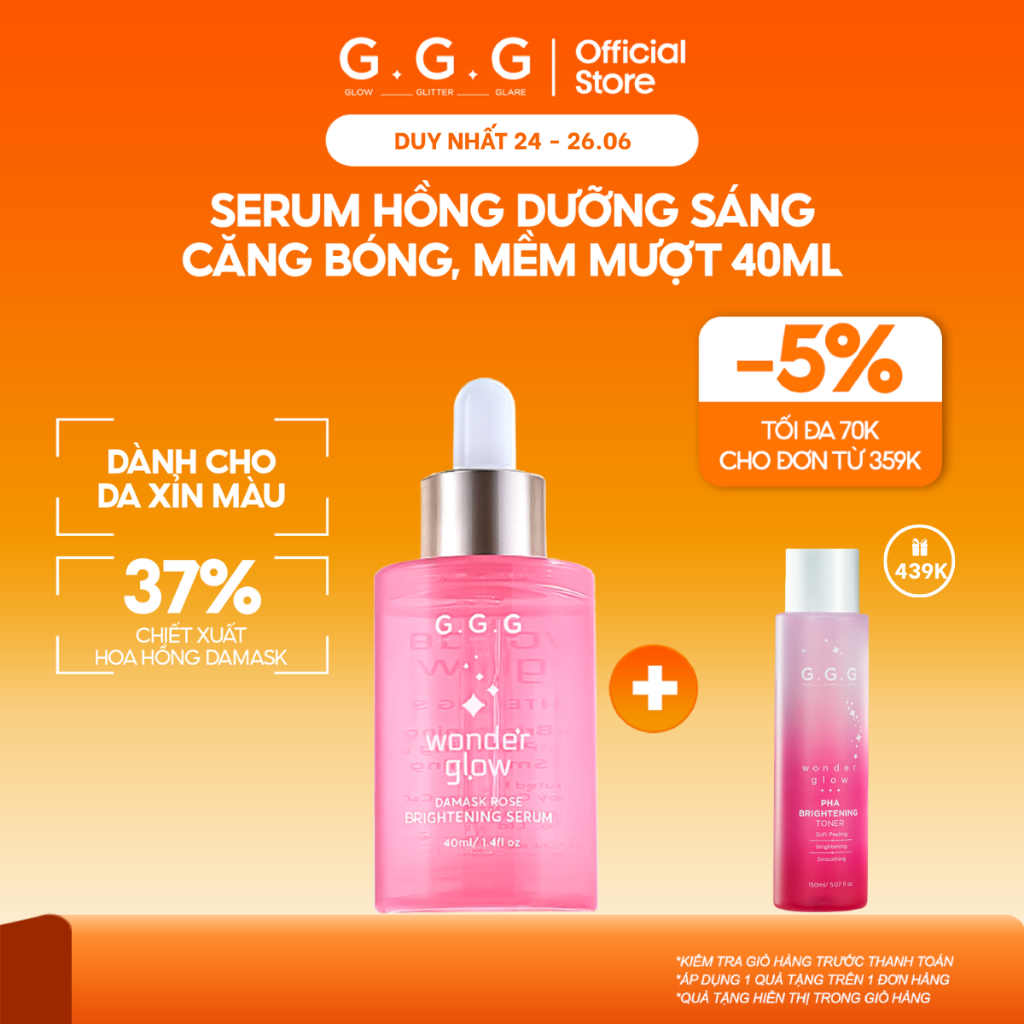 [MUA 1 TẶNG 1] Serum Hồng 5% Niacinamide Dưỡng Sáng, Căng Bóng &Giảm Thâm Sạm G.G.G 40ml