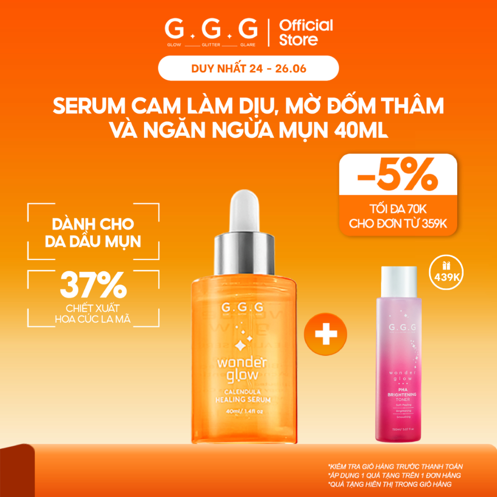 [MUA 1 TẶNG 1] Serum Cam Giảm Mụn, Làm Dịu Da Và Mờ Thâm AHA-BHA-PHA G.G.G Wonder Glow Healing Serum 40ml
