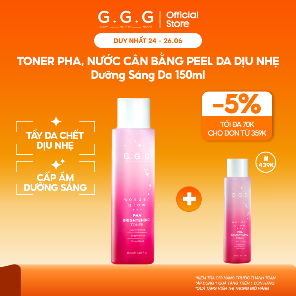 Toner Hồng PHA Peel Da Dịu Nhẹ Và Dưỡng Sáng Da G.G.G Wonder Glow PHA Brightening Toner 150ml