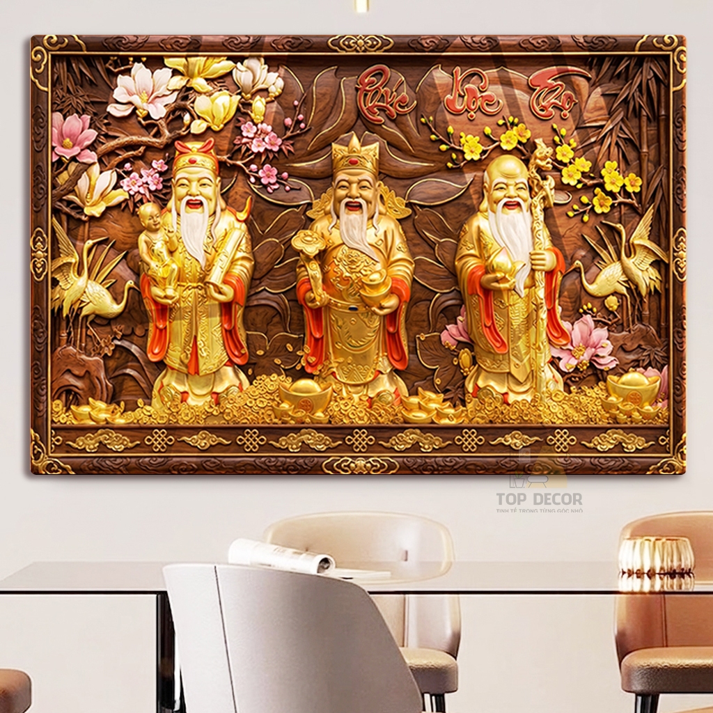 Tranh Tráng Gương Phẳng 5D - Tranh Phúc Lộc Thọ Tranh Treo Decor - Quà Tặng Tân Gia, Trang Trí Cao Cấp