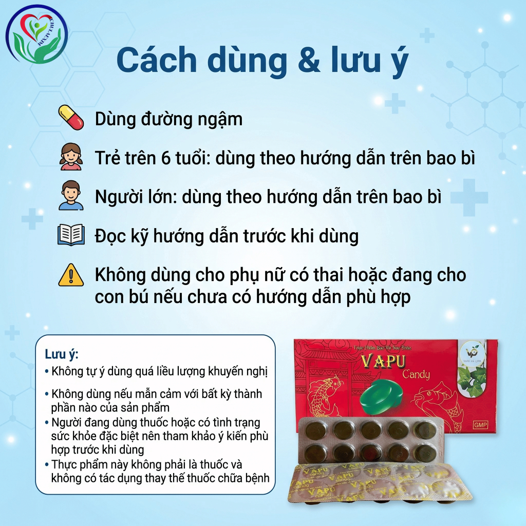 Vapu Candy hộp 30 viên ngậm thảo dược hỗ trợ làm dịu họng, giảm ho có đờm, khàn tiếng
