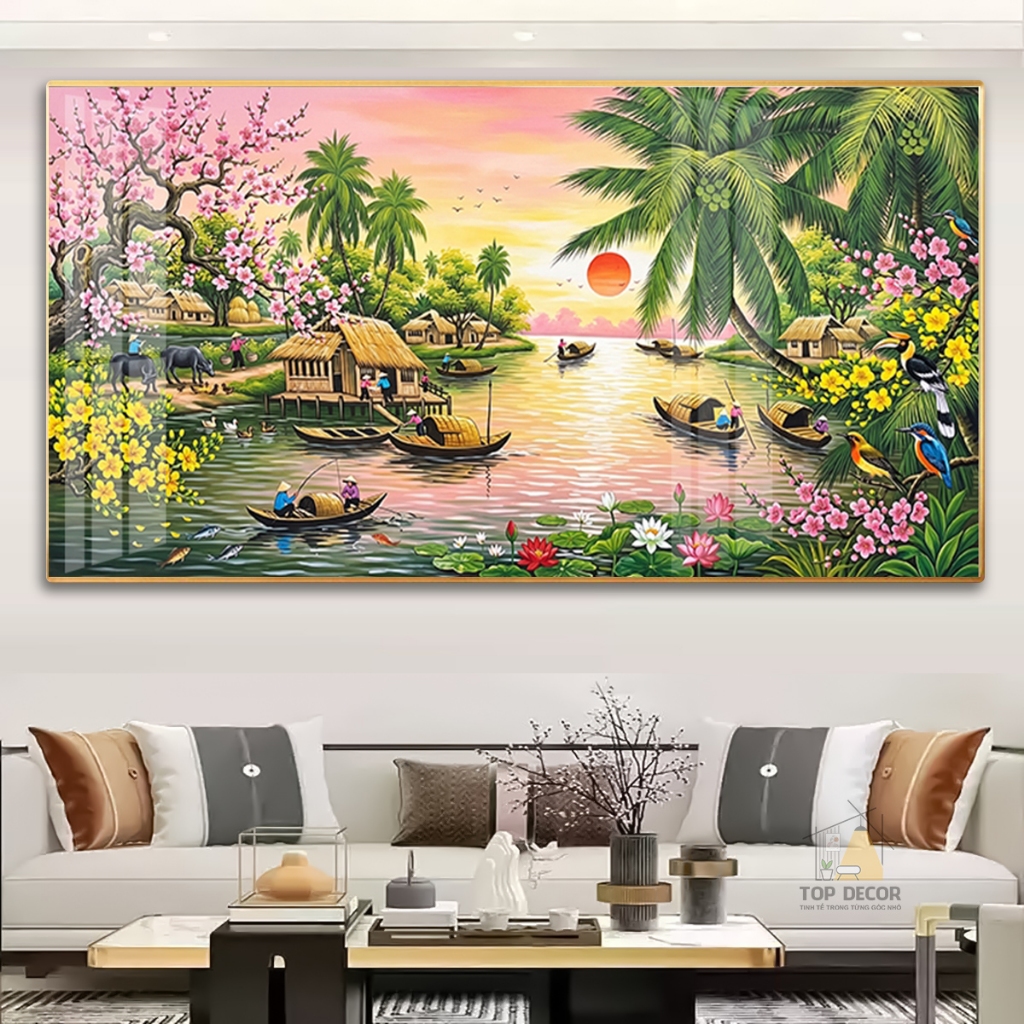 Tranh Treo Tường Phong Cảnh Đồng Quê- Tranh Treo Decor 5D - Tranh Tráng Gương Treo Tường