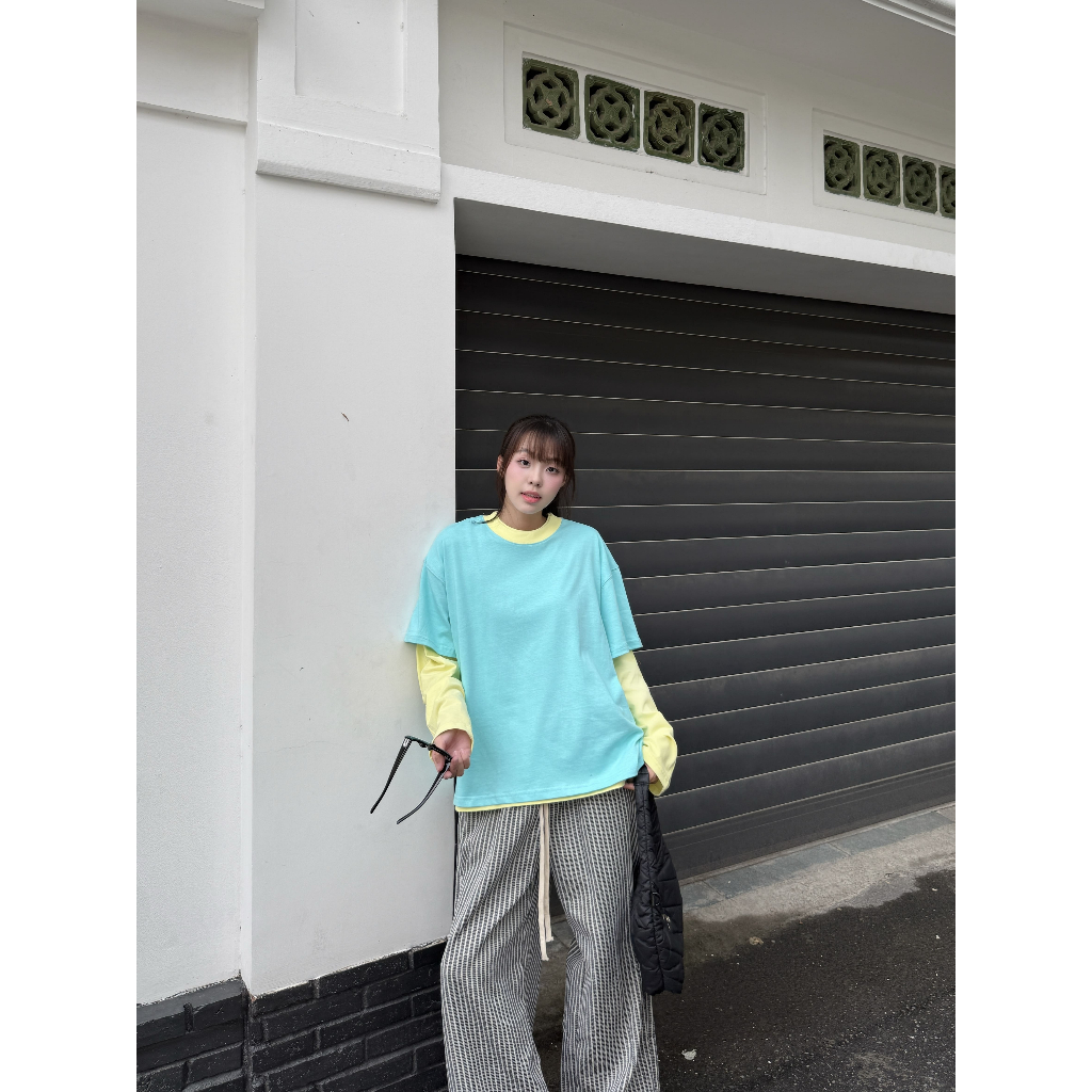 Áo Thun Trơn Phối Cổ Local Brand VIBESTU , Áo Thun Boxy Form Rộng Unisex 250Gsm 100% Cotton