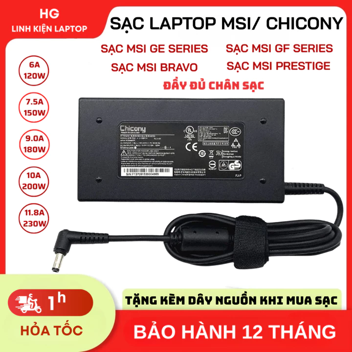 SẠC LAPTOP MSI GAMING/ SẠC LAPTOP GIGABYTE/ SẠC LAPTOP CHICONY/ SẠC LAPTOP MSI BRAVO 15 /SẠC MSI GF63 THIN