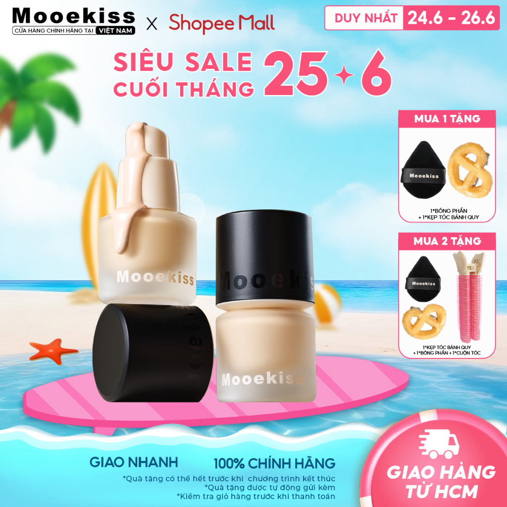 Kem Nền Mịn Lì Mooekiss Che Phủ Tốt, Kiểm Soát Dầu Hiệu Quả, Giữ Nền Lâu 12 Tiếng & Làm Mờ Lỗ Chân Lông N01 11.5g