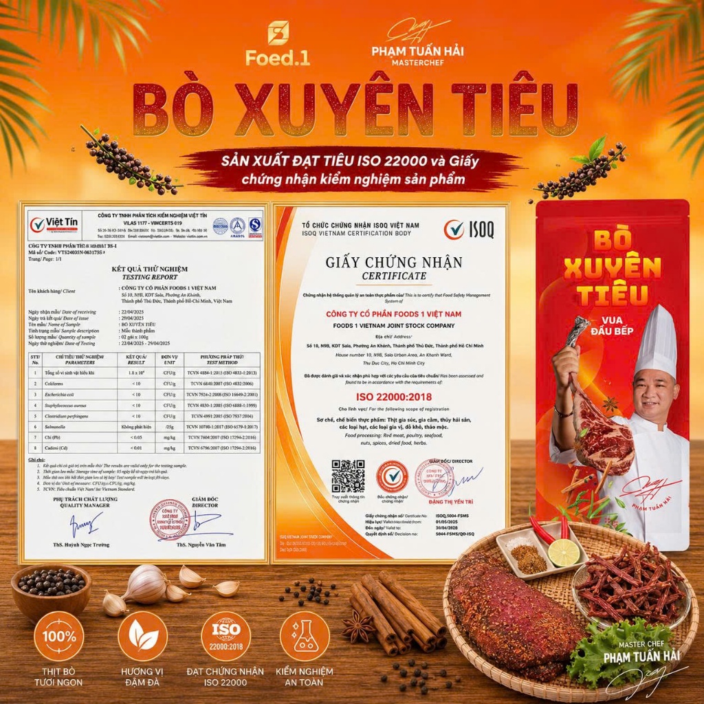 THỊT BÒ XUYÊN TIÊU CHEF HẢI | BÒ SẤY DẺO TỪ 100% THỊT BÒ TƯƠI – 2 VỊ CAY MỀM & CAY VỪA – MỀM DAI ĐẬM VỊ