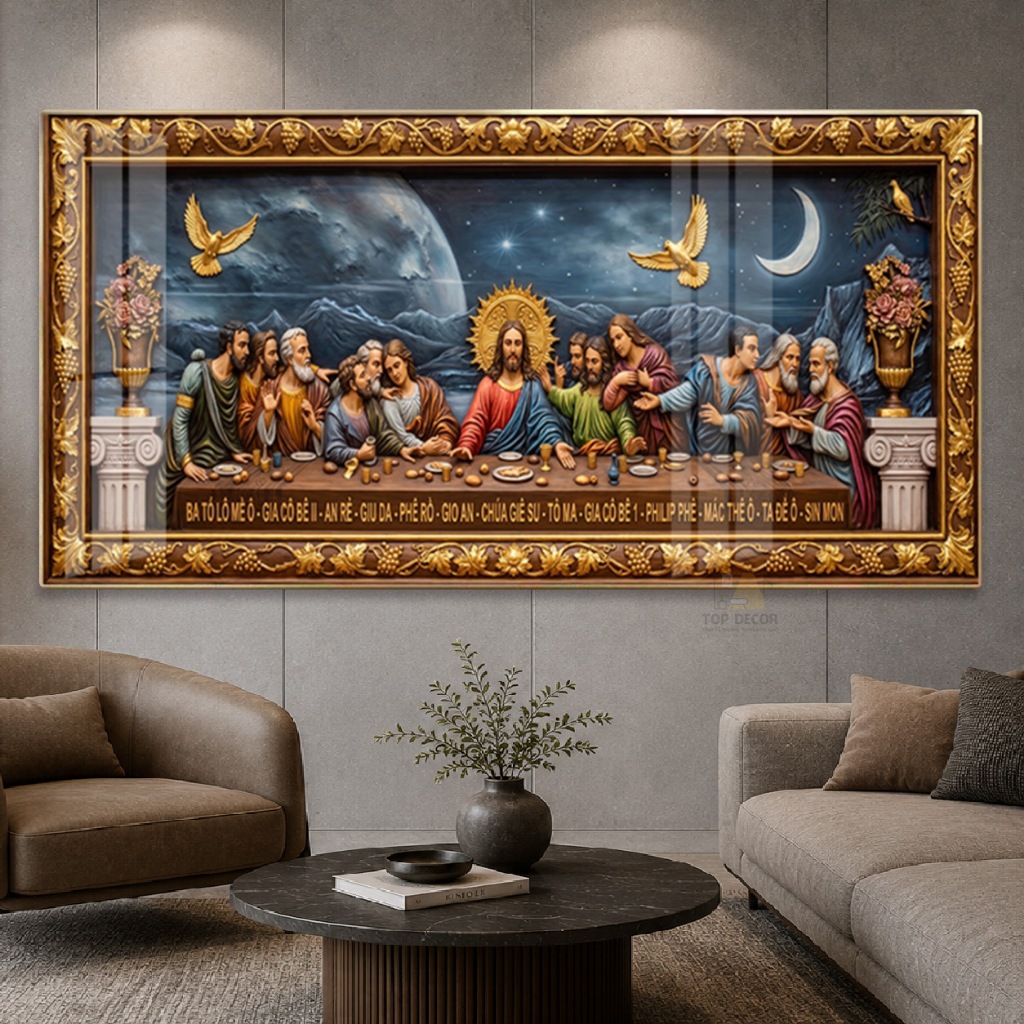 Tranh Tráng Gương Phẳng 5D - Tranh Công Giáo "Bữa Tiệc Ly" Tranh Treo Decor - Quà Tặng Tân Gia, Trang Trí Cao Cấp