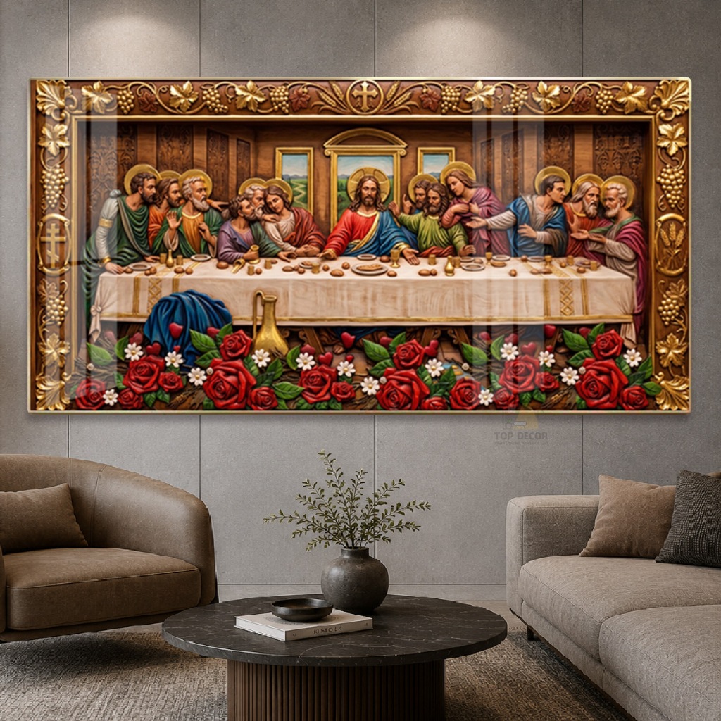 Tranh Tráng Gương Phẳng 5D - Tranh Công Giáo "Bữa Tiệc Ly" Tranh Treo Decor - Quà Tặng Tân Gia, Trang Trí Cao Cấp