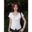 【Élan Sweet】Áo Gân Tăm Cổ Bẻ Phối Áo 2 Dây Thắt Nơ - Áo Cardigan Mỏng Tay Ngắn Viền Bèo Hàn Quốc