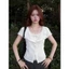 【Élan Sweet】Áo Gân Tăm Cổ Bẻ Phối Áo 2 Dây Thắt Nơ - Áo Cardigan Mỏng Tay Ngắn Viền Bèo Hàn Quốc