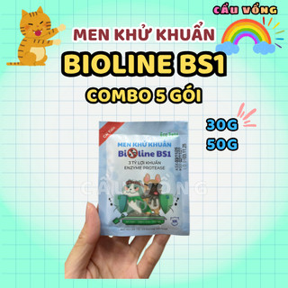 5 gói Men khử khuẩn BIOLINE BS1 cho cát vệ sinh mèo - Gói 30g / 50g