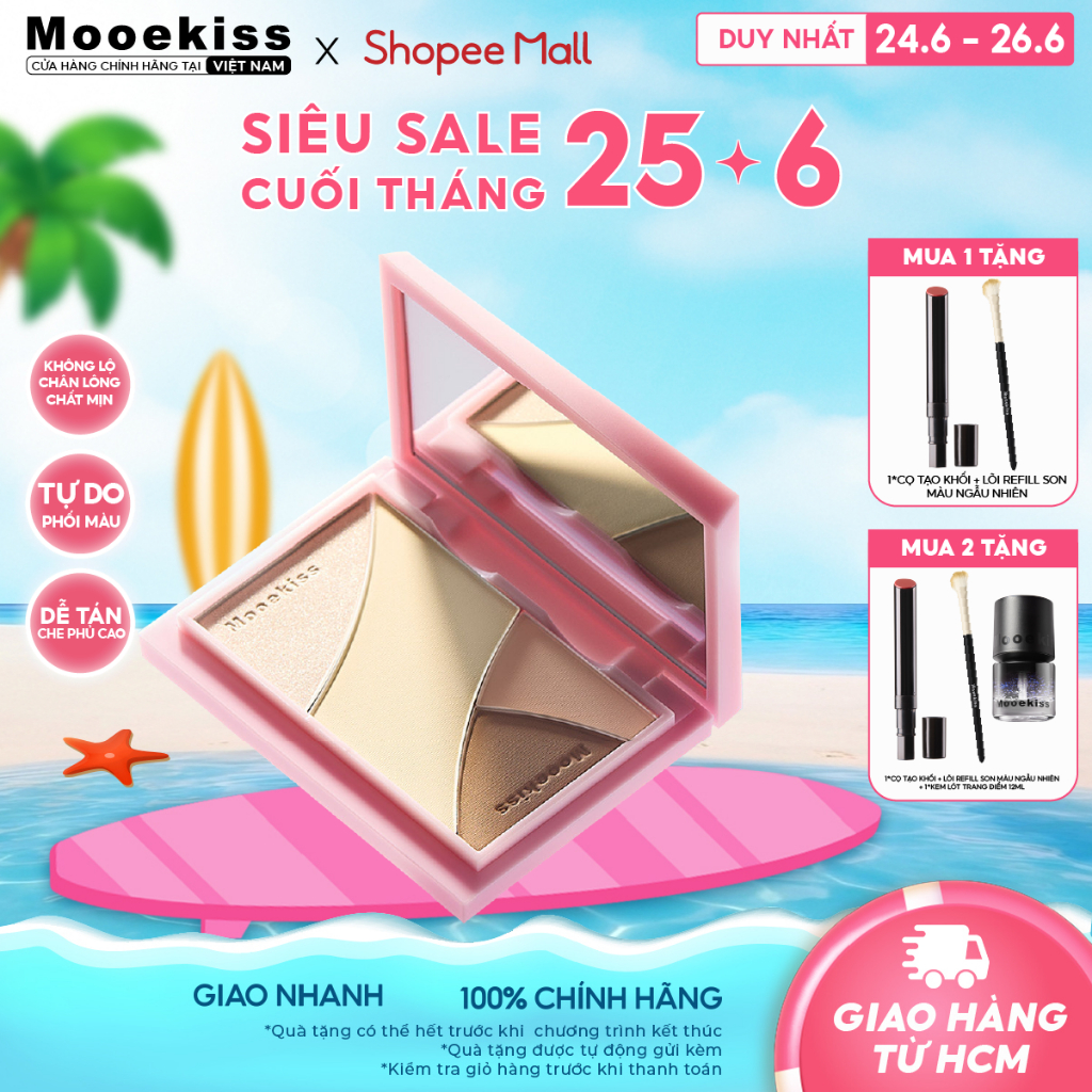 [HOT] Bảng phấn tạo khối 4 màu Mooekiss làm đều màu da có khả năng chống mồ hôi và kiểm soát dầu bản mini 9g