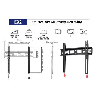 Giá Treo TiVi Sát Tường ErgoTek E92 / E93 / E95 / E97 - Khung Treo TiVi Siêu Mỏng 32'' - 110'' Inch