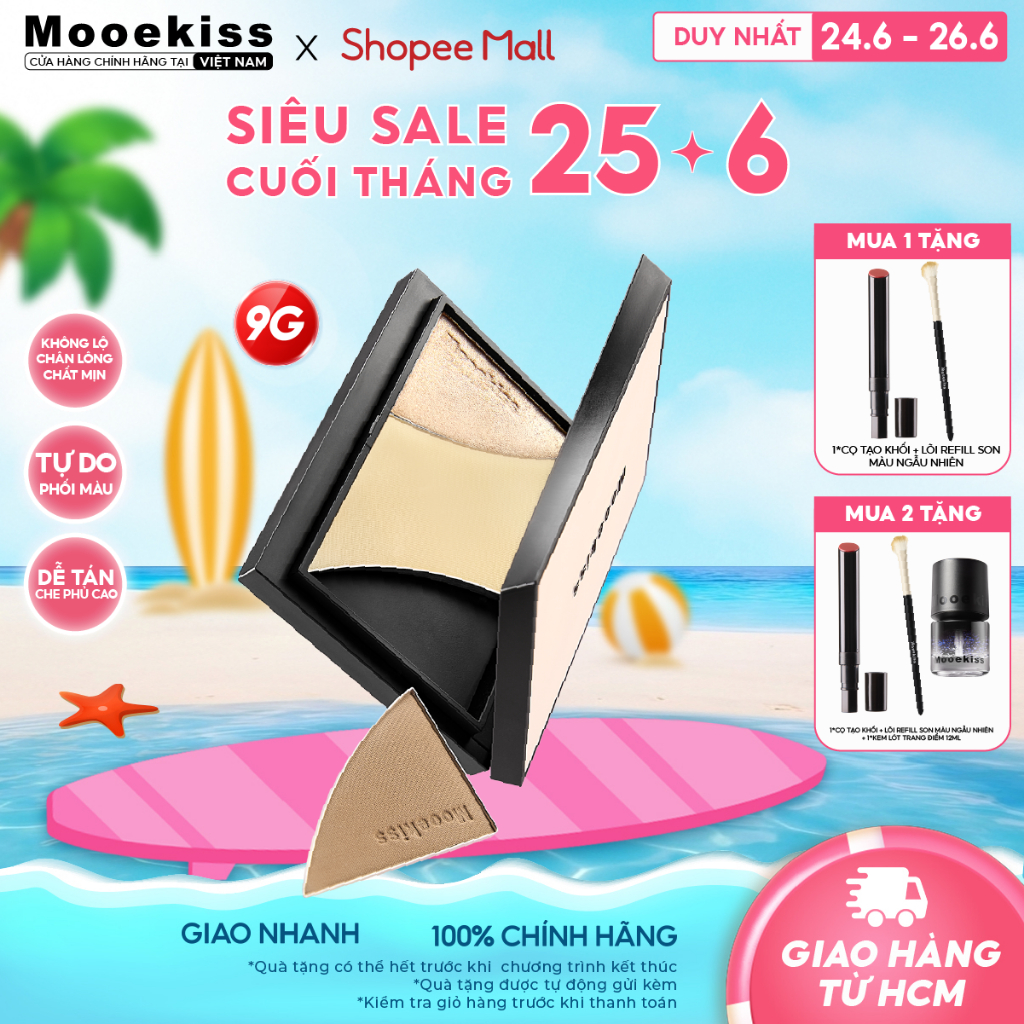 Bảng Tạo Khối 3 Màu Mooekiss Mini Định Hình Góc Cạnh Tự Nhiên, Kiềm Dầu Kháng Mồ Hôi 9g