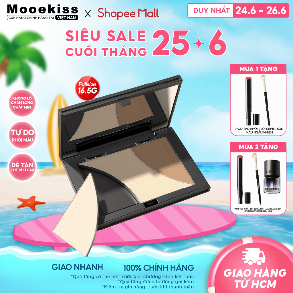 Bảng phấn mắt Mooekiss Natural tạo khối và bắt sáng dành cho nữ Chống nước lâu trôi 3 màu 16.5g