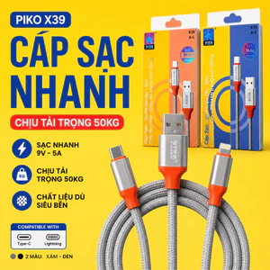 Dây sạc điện thoại cao cấp Piko, Dây bọc dù bền đẹp, Sạc nhanh mọi dòng máy. C to C và C to L