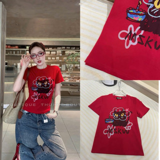 Áo phông cotton MSK hình mèo hoa cạnh cây nến form babytee #21301