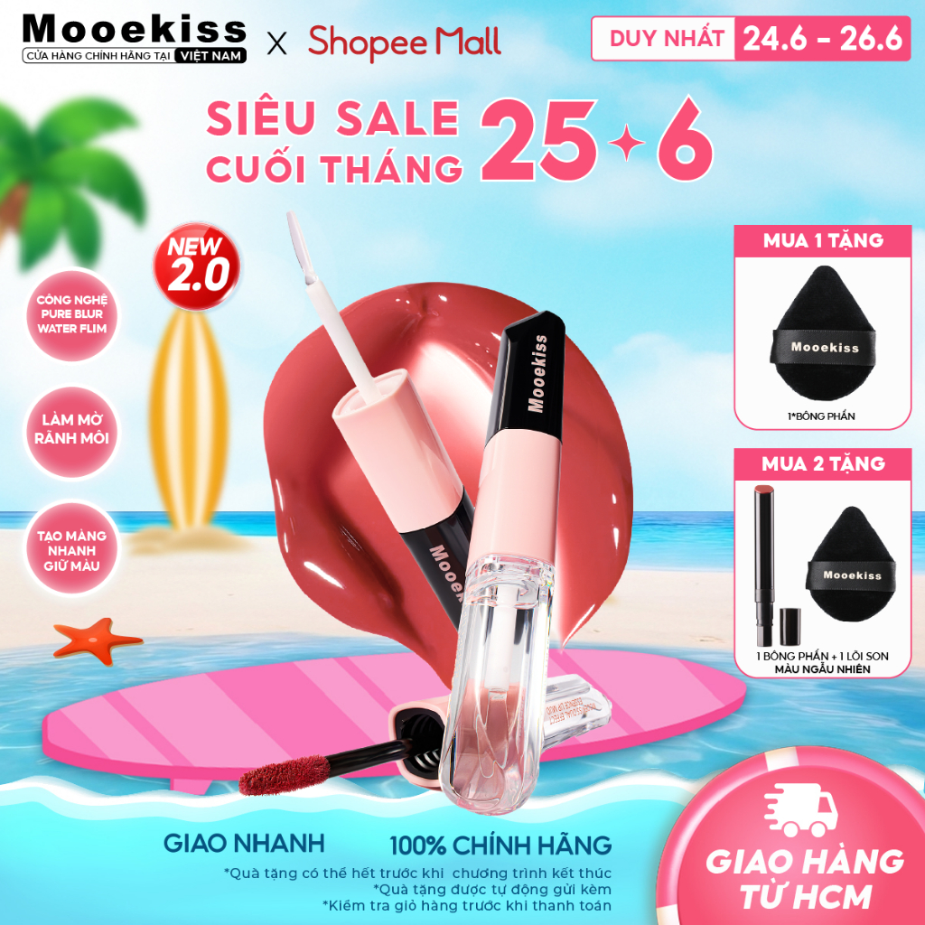 Son Hai Đầu Mooekiss W1 Đa Năng 2in1 Tích Hợp Chất Son Lì Mịn & Tint Bóng Căng Mọng (3.1g & 1.5g)