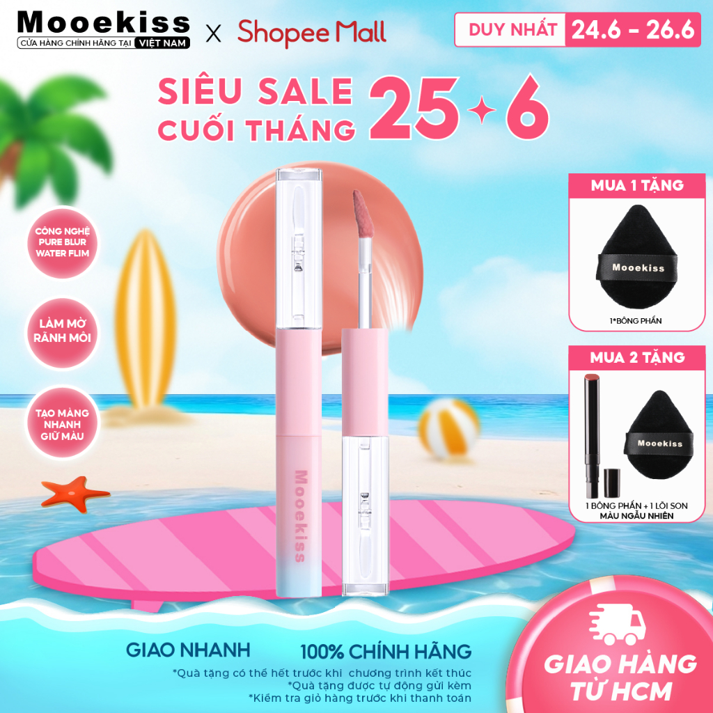[HOT] Son môi hai đầu Mooekiss thiết kế hai đầu, đa năng, mờ và bóng W1 1.5g