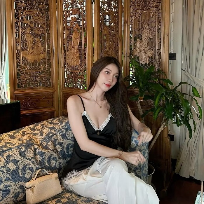 Áo hai dây lụa nữ, áo dây nữ lụa phối ren phong cách sang chảnh