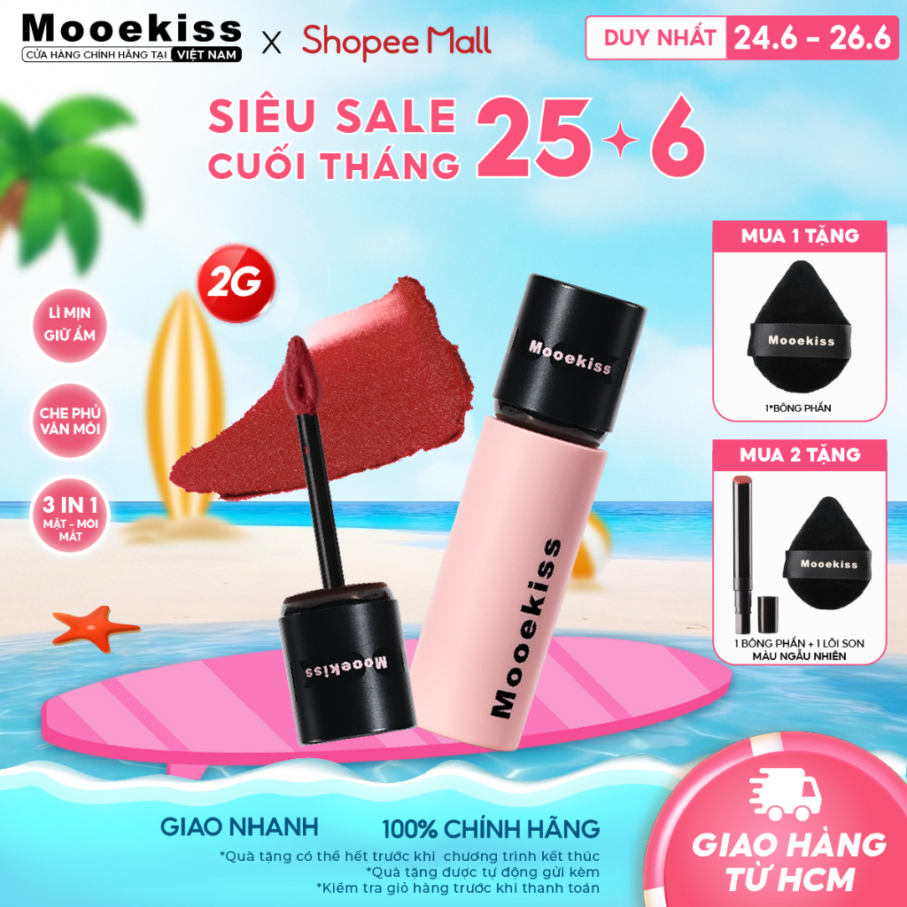 [MỚI] Son Kem Lì Mooekiss Creamy Matte Mềm Mịn Tôn Da, Bền Màu Không Lem Cho Người Mới Bắt Đầu V01 (2g)