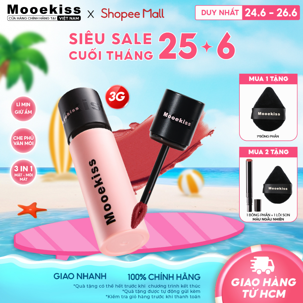 Son Lì Mooekiss V01 Che Phủ Môi Xỉn Màu Vượt Trội, Tôn Da Sáng Bừng Đặc Biệt Hợp Da Vàng (3g)