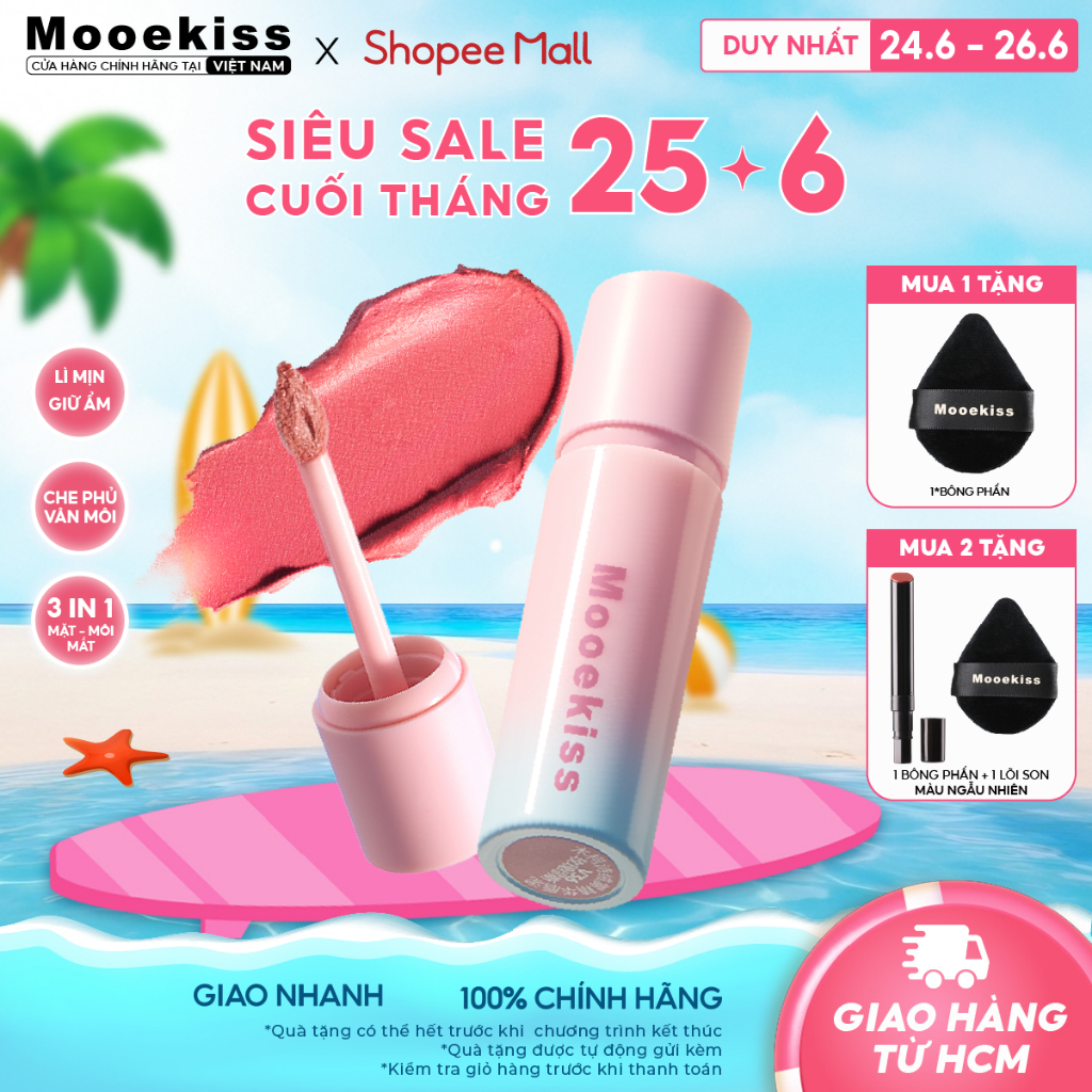 [HOT] Son lì Mooekiss Velvet Matte Lipstick giúp giảm thâm môi làm sáng tông da phù hợp với da vàng 17 màu V01 3g