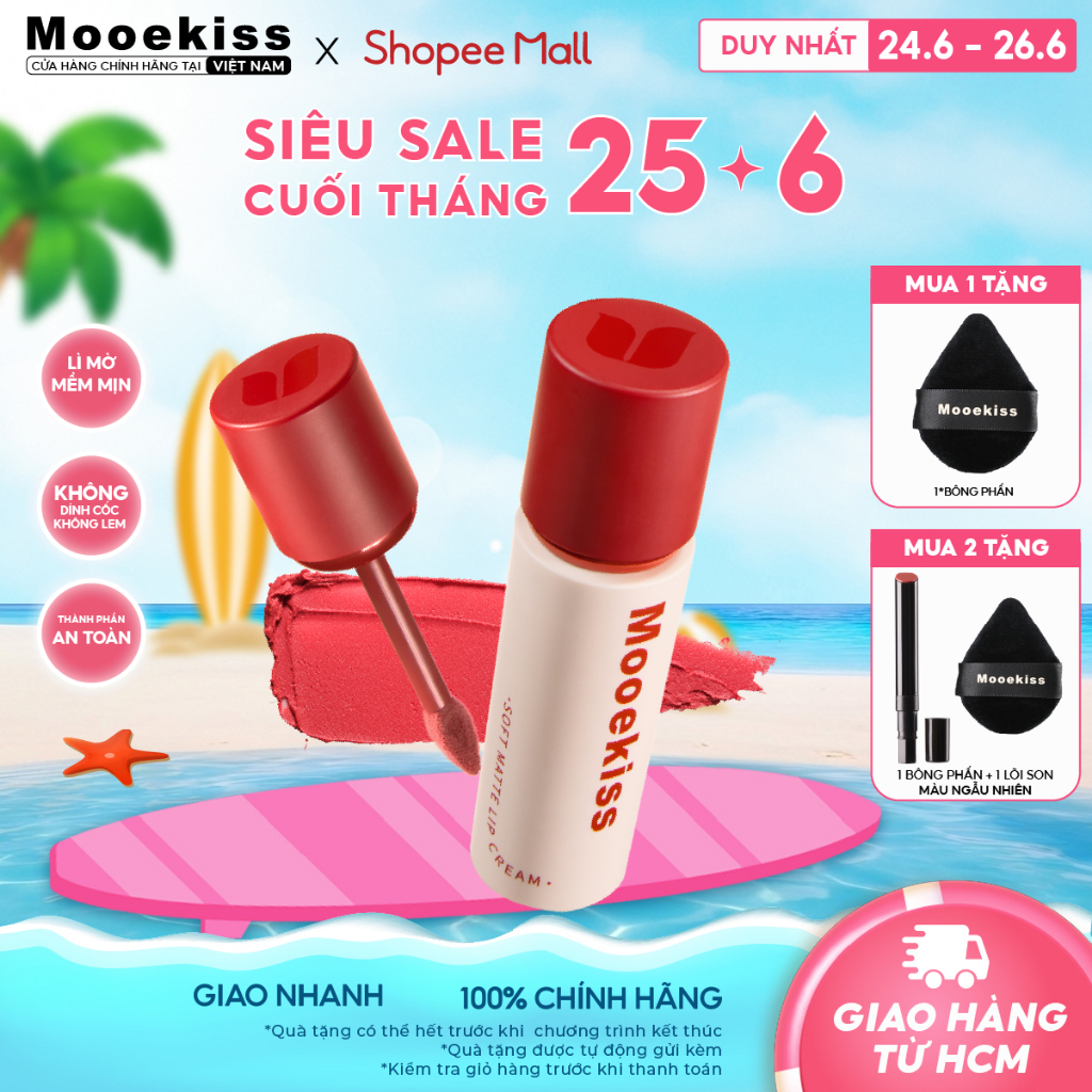 [Daily] Son lì Mooekiss Matte Velvet Lipstick không dính ly không phai màu có 6 màu  Red 3g